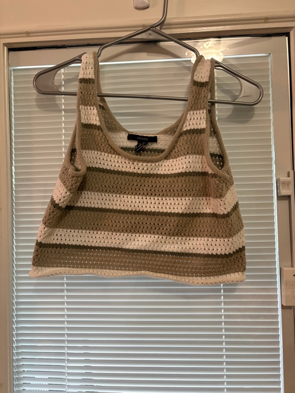 Crochet Stripe Tank Top in Olive and Cream